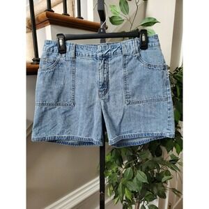 L.A. Blues Women Blue Denim 100% Cotton Mid Rise Pull on Short Jean Skirt Size 8